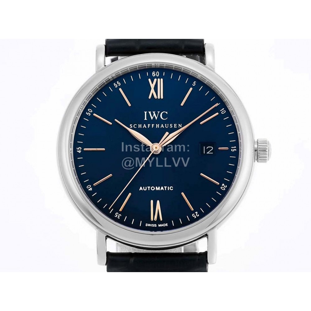 Iwc Leather Strap Golden Pointer Business Watch 