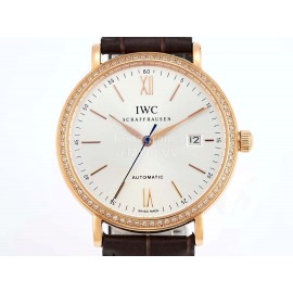 Iwc Leather Strap Gold Case Diamond Business Watch 