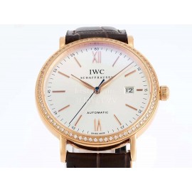 Iwc Leather Strap Gold Case Diamond Business Watch 