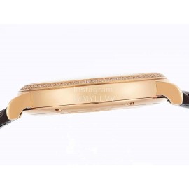 Iwc Leather Strap Gold Case Diamond Business Watch 