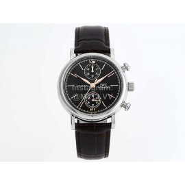 Iwc Fine Steel Case Leather Strap Watch Black