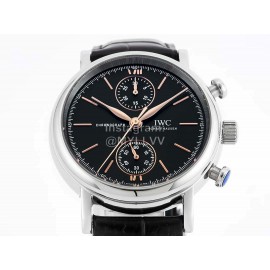 Iwc Fine Steel Case Leather Strap Watch Black