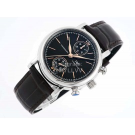 Iwc Fine Steel Case Leather Strap Watch Black