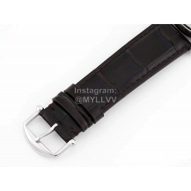 Iwc Fine Steel Case Leather Strap Watch Black