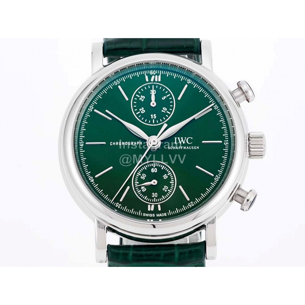 Iwc Fine Steel Case Leather Strap Watch Green