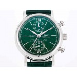 Iwc Fine Steel Case Leather Strap Watch Green