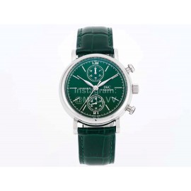 Iwc Fine Steel Case Leather Strap Watch Green