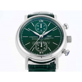 Iwc Fine Steel Case Leather Strap Watch Green