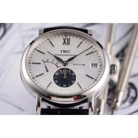 Iwc 316l Fine Steel Case Black Leather Strap Watch