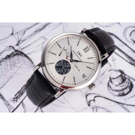 Iwc 316l Fine Steel Case Black Leather Strap Watch