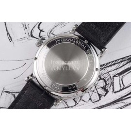 Iwc 316l Fine Steel Case Black Leather Strap Watch