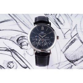 Iwc 316l Fine Steel Case Leather Strap Watch Black