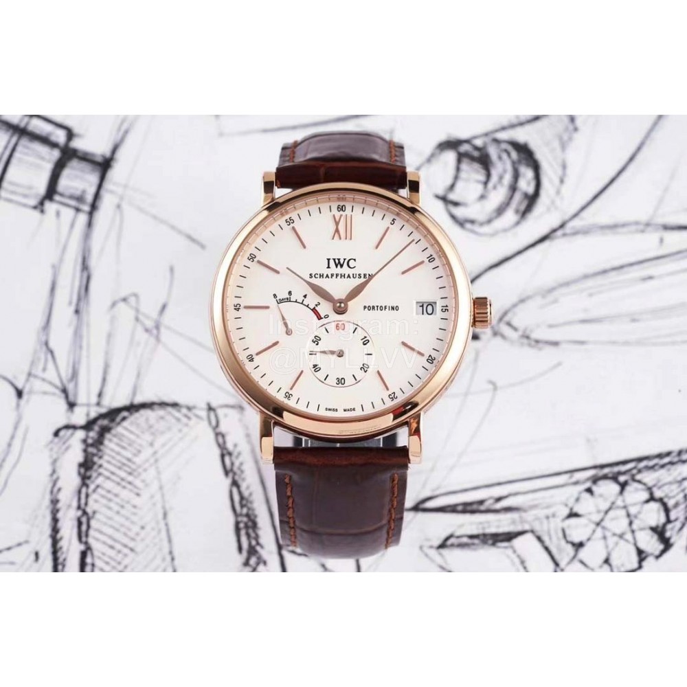 Iwc New 316l Fine Steel Case Leather Strap Watch