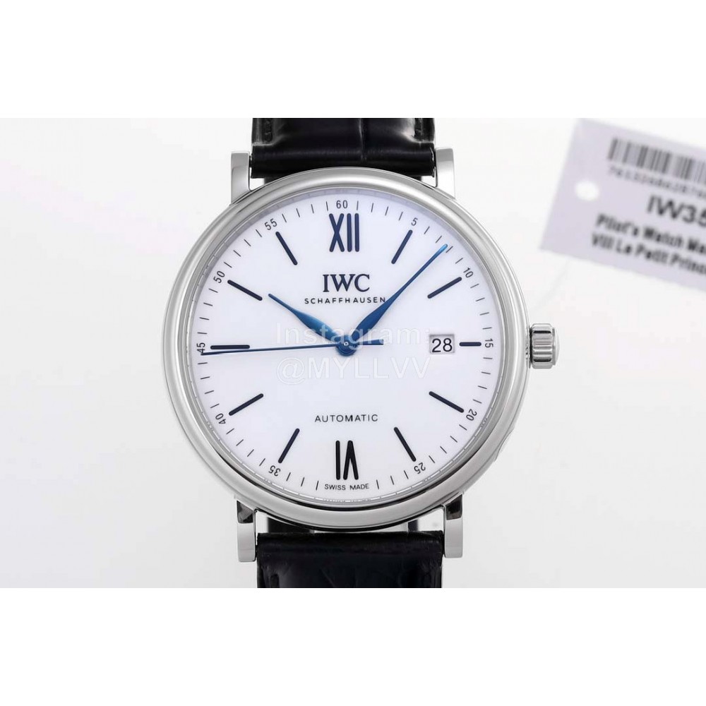 Iwc Leather Strap 316l Fine Steel Case White Dial Watch