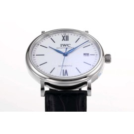 Iwc Leather Strap 316l Fine Steel Case White Dial Watch