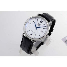 Iwc Leather Strap 316l Fine Steel Case White Dial Watch