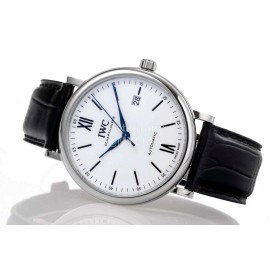 Iwc Leather Strap 316l Fine Steel Case White Dial Watch