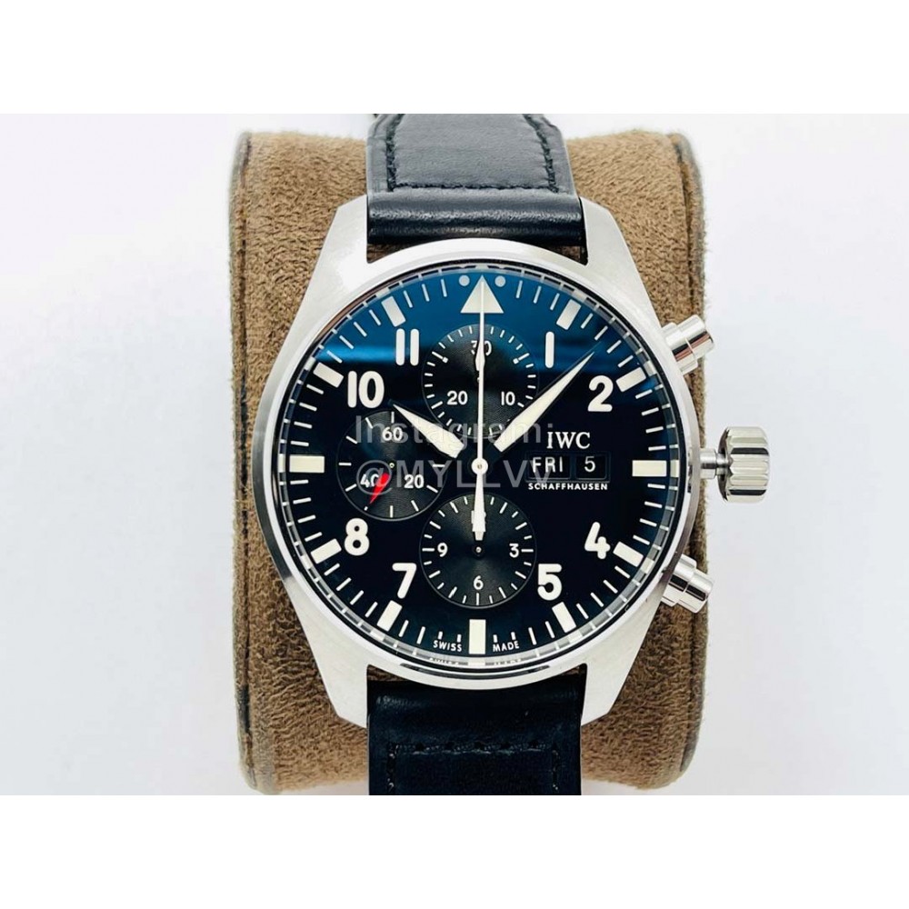 Iwc Zf Factory Leather Strap Black Dial Watch