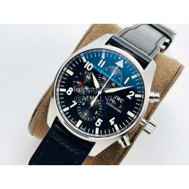 Iwc Zf Factory Leather Strap Black Dial Watch