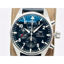 Iwc Zf Factory Leather Strap Black Dial Watch