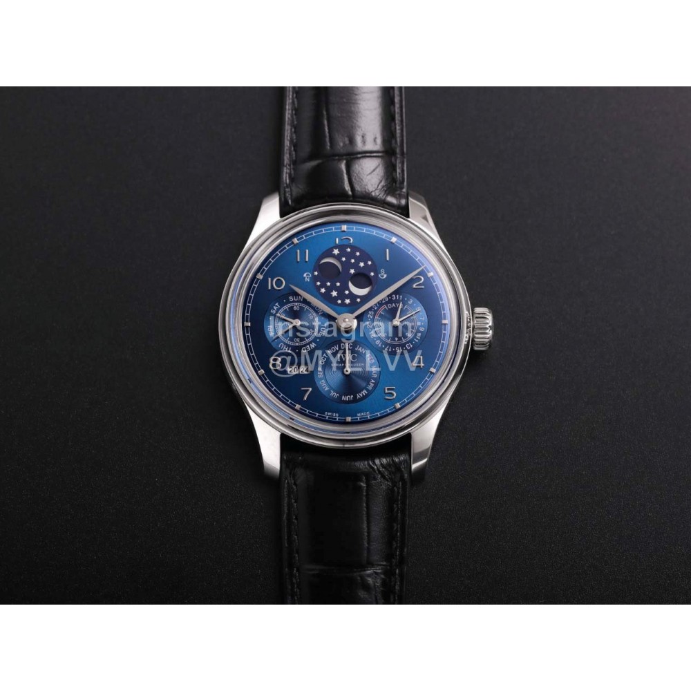 Iwc V9 Factory Leather Strap Blue Dial Multifunctional Watch