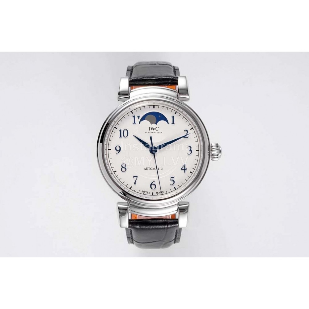 Iwc Moon Phase Black Leather Strap Watch