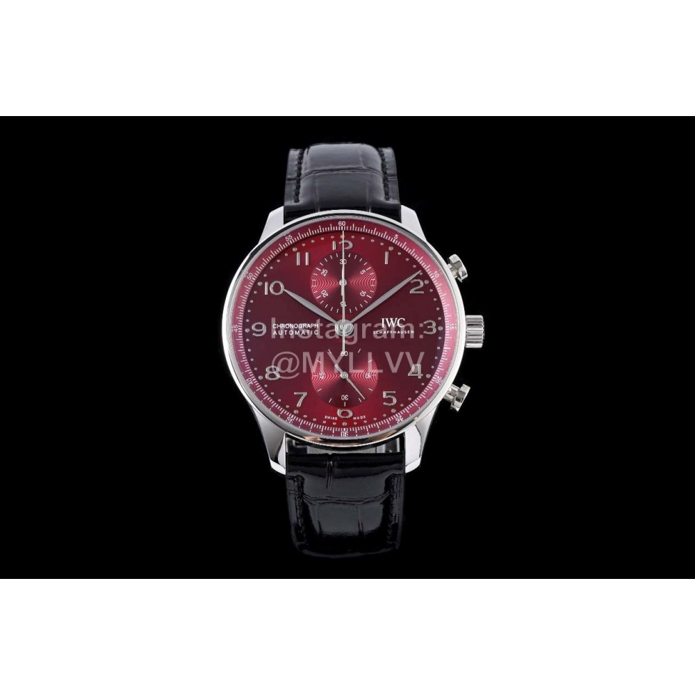 Iwc Az Factory 40mm Wine Red Dial Leather Strap Watch