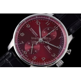 Iwc Az Factory 40mm Wine Red Dial Leather Strap Watch