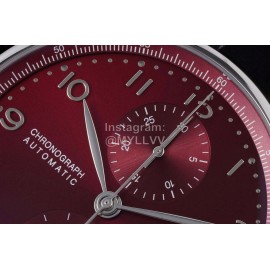 Iwc Az Factory 40mm Wine Red Dial Leather Strap Watch