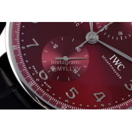 Iwc Az Factory 40mm Wine Red Dial Leather Strap Watch