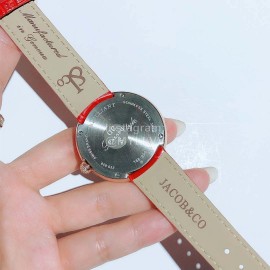 Jacob Co Leather Strap Colourful Diamonds Watch Red