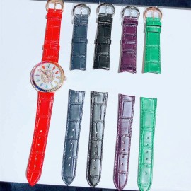 Jacob Co Leather Strap Colourful Diamonds Watch Red