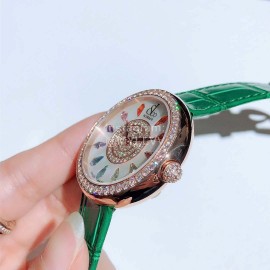 Jacob Co Leather Strap Colourful Diamonds Watch Green
