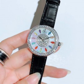 Jacob Co Leather Strap Colourful Diamonds Watch Black