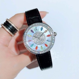 Jacob Co Leather Strap Colourful Diamonds Watch Black