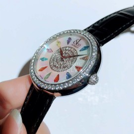 Jacob Co Leather Strap Colourful Diamonds Watch Black