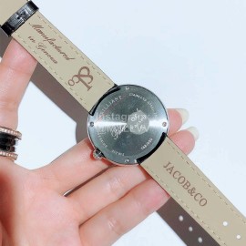 Jacob Co Leather Strap Colourful Diamonds Watch Black