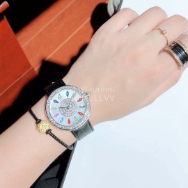 Jacob Co Leather Strap Colourful Diamonds Watch Black