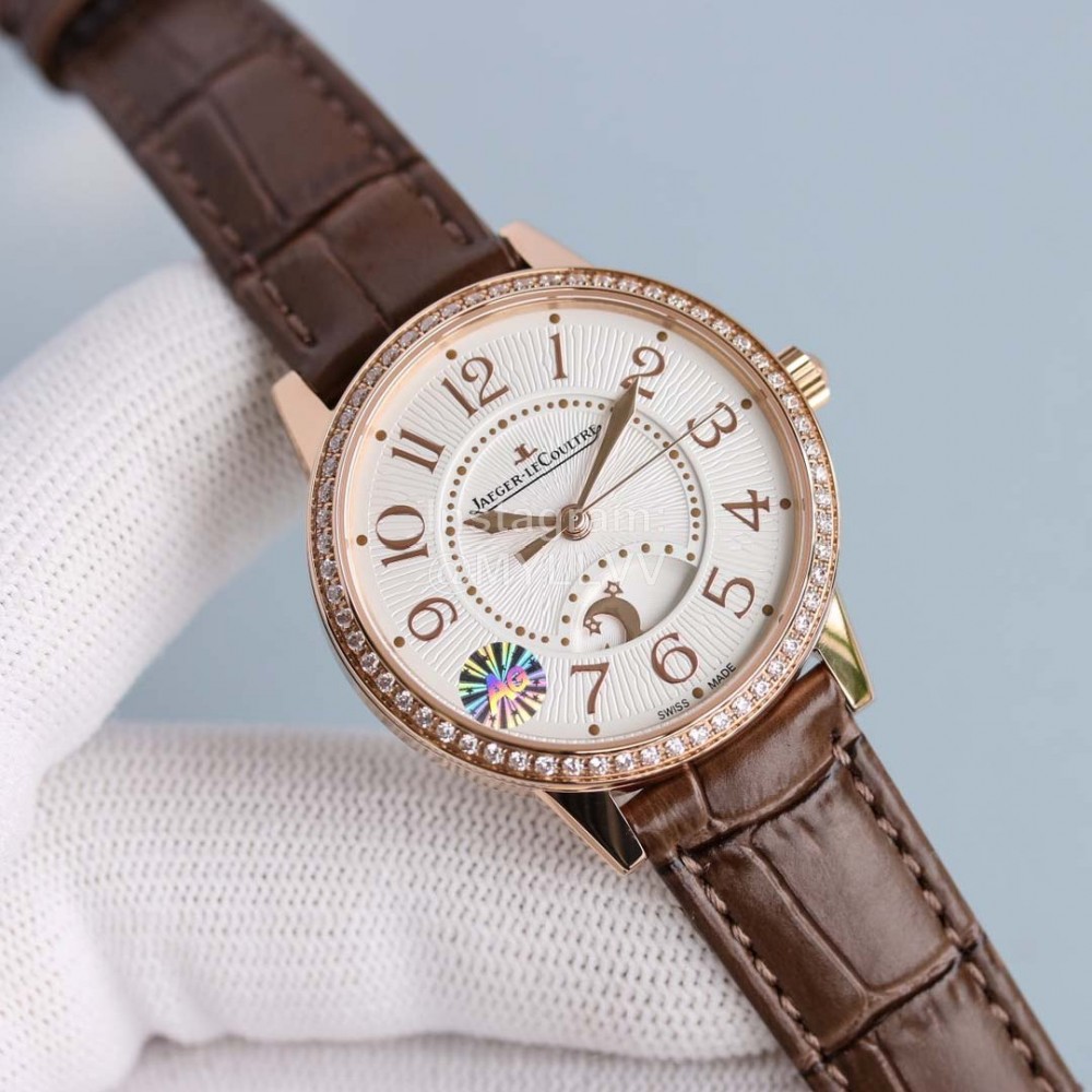 Jaeger Lecoultre Leather Strap 34mm Dial Diamond Watch Brown