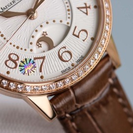 Jaeger Lecoultre Leather Strap 34mm Dial Diamond Watch Brown