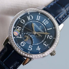 Jaeger Lecoultre Leather Strap 34mm Dial Diamond Watch Navy