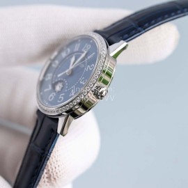 Jaeger Lecoultre Leather Strap 34mm Dial Diamond Watch Navy