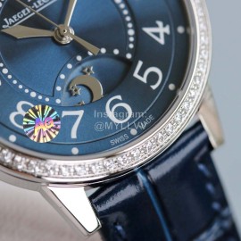 Jaeger Lecoultre Leather Strap 34mm Dial Diamond Watch Navy