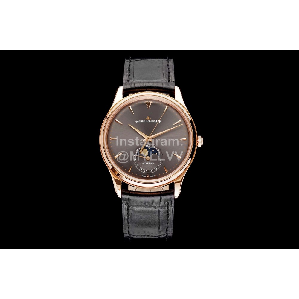 Jaeger Lecoultre Sapphire Crystal Glass 39mm Dial Leather Strap Watch