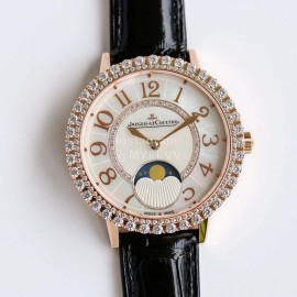 Jaeger Lecoultre Diamond Black Leather Strap Watch