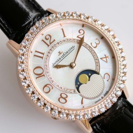 Jaeger Lecoultre Diamond Black Leather Strap Watch