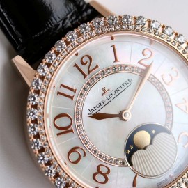 Jaeger Lecoultre Diamond Black Leather Strap Watch