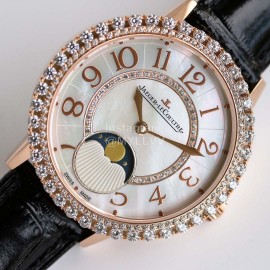 Jaeger Lecoultre Diamond Black Leather Strap Watch