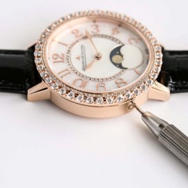 Jaeger Lecoultre Diamond Black Leather Strap Watch