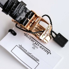 Jaeger Lecoultre Diamond Black Leather Strap Watch